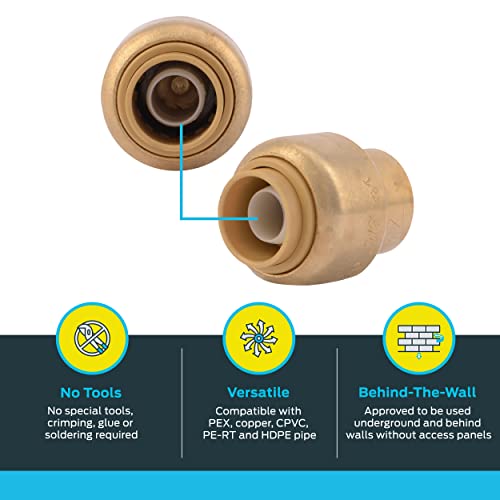 SharkBite 3/8 Inch (1/2 Inch OD) Push Cap, Push to Connect Brass Plumbing Fitting, PEX Pipe, Copper, CPVC, PE-RT, HDPE, U512LFA - Image 3