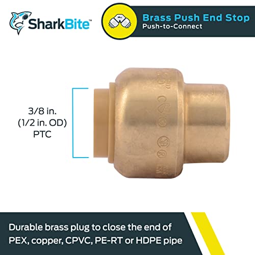 SharkBite 3/8 Inch (1/2 Inch OD) Push Cap, Push to Connect Brass Plumbing Fitting, PEX Pipe, Copper, CPVC, PE-RT, HDPE, U512LFA - Image 2