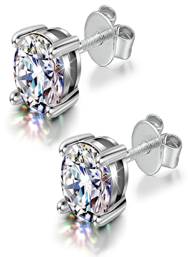 HIGHSPARK 925 Silver Screwback Solitaire Earrings for Women | 92.5 Sterling Silver and Diamond like Brilliance Sparkling Zirconia for that Stunning Shine | Lovely Gift - Silver 6mm - Image 1