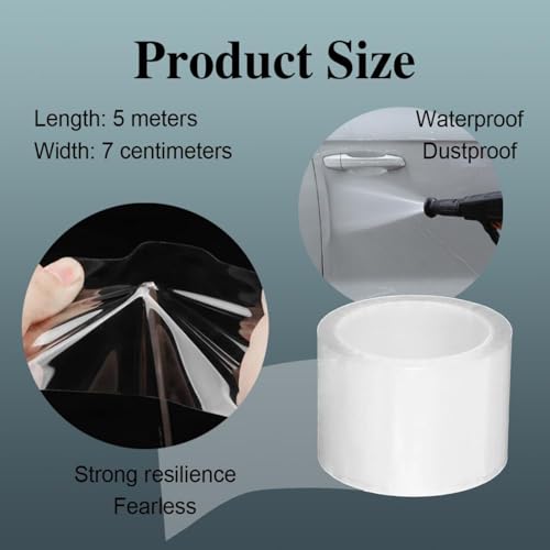 TASMAX car Tape for Scratch car Door Scratch Protector Vinyl Carbon Fiber Tape for Car Door Protection & Accessories ppf Film for car Carbon Fibre wrap (5Cm X 5Meter) Transparent - Image 2