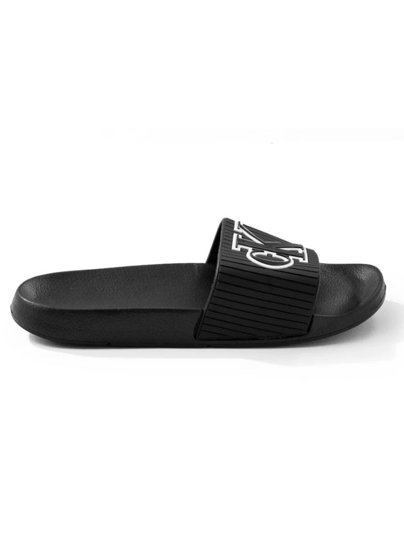 CALVIN KLEIN JEANS PLUS - Calvin Klein Men's Black Logo Striped Slipper - 42 EUR - Standard Size - Image 1