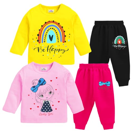 Kuchipoo Girl Regular Fit Cotton T-Shirts and Pyjamas Set (KUC-PSUT-147, 6-7 Years, Multi-Colored) - Image 1