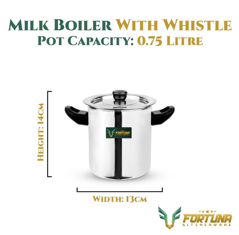 FORTUNA KITCHENWARE Fortuna, 0.7 Litre, 5-Star Stainless Steel Milk Boiler | Steel Milk Pot with Lid | Milk Cooker with Handle, Knob, Whistle | Milk Pan, Induction Compatible (0.7 litres) - Image 2