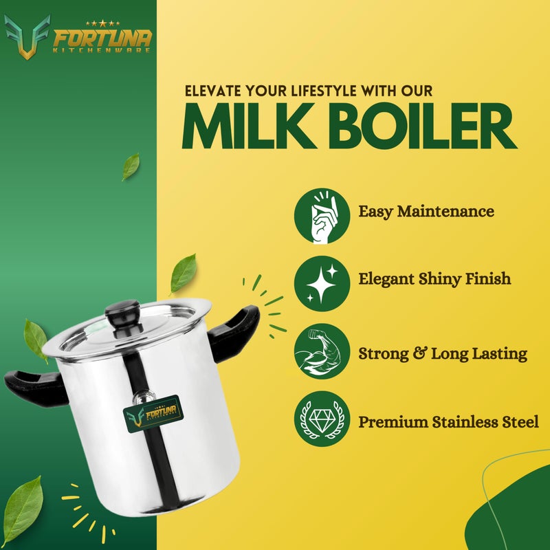 FORTUNA KITCHENWARE Fortuna, 0.7 Litre, 5-Star Stainless Steel Milk Boiler | Steel Milk Pot with Lid | Milk Cooker with Handle, Knob, Whistle | Milk Pan, Induction Compatible (0.7 litres) - Image 4