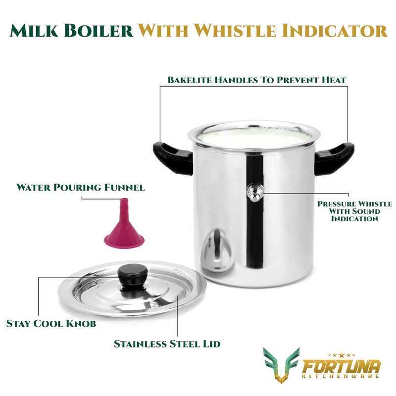 FORTUNA KITCHENWARE Fortuna, 0.7 Litre, 5-Star Stainless Steel Milk Boiler | Steel Milk Pot with Lid | Milk Cooker with Handle, Knob, Whistle | Milk Pan, Induction Compatible (0.7 litres) - Image 3