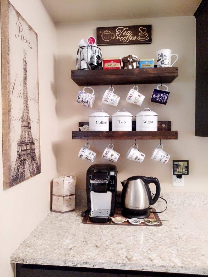 ODEJIA Coffee Mug Shelf with Hooks Coffee Mug Wall Rack Hanging Coffee Cup Mug Rack Coffee Mug Holder Coffee Bar Shelf Organizer Set of 1 Coffee Mug Holder - Image 2