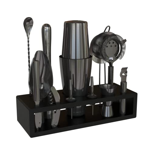 Highball Chaser 13Piece Gunmetal Black Stainless Steel Boston Cocktail Shaker Bar Tool Set with Mixology Bartender Kit Accessories