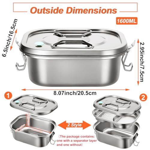 Romooa 2 Pieces Metal Bento Box for Adults Metal Lunch Box Stainless Steel Bento Containers Leakproof Dual Tiers Lunch Container With Airtight Valve Handle Dishwasher Safe(Medium) - Image 2