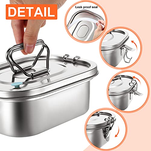 Romooa 2 Pieces Metal Bento Box for Adults Metal Lunch Box Stainless Steel Bento Containers Leakproof Dual Tiers Lunch Container With Airtight Valve Handle Dishwasher Safe(Medium) - Image 3