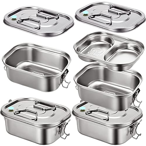 Romooa 2 Pieces Metal Bento Box for Adults Metal Lunch Box Stainless Steel Bento Containers Leakproof Dual Tiers Lunch Container With Airtight Valve Handle Dishwasher Safe(Medium) - Image 1