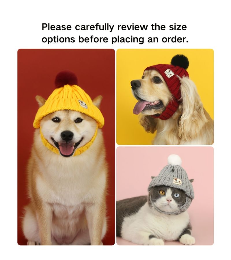 Red Knit Dog Hat With Pom Pom and Ear Holes for Small Medium Pets - Image 1