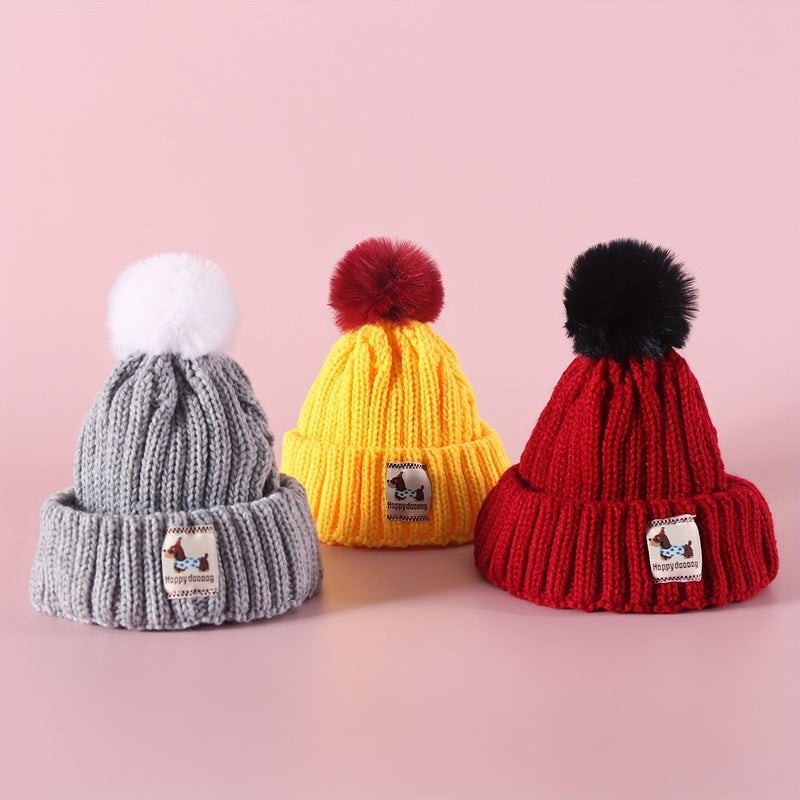Red Knit Dog Hat With Pom Pom and Ear Holes for Small Medium Pets - Image 4