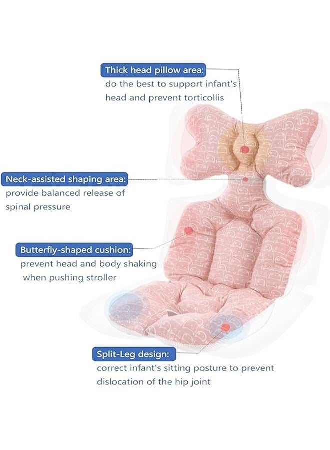 وسادة عربة اطفال وسادة مقعد عربة الأطفال، مقعد سيارة للرضع، وسادة دعم للرأس والجسم، وسادة قابلة للتنفس لكرسي السيارة العالي، مقعد غير قابل للانزلاق للأطفال الرضع مفرش عربة اطفال (قطة وردية) - Image 4