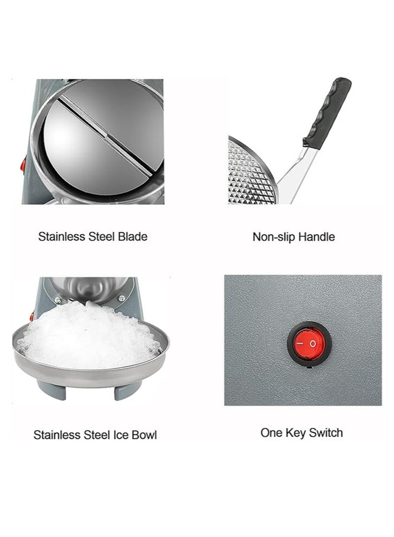 Apustim Ice Crusher Shaved Ice Machine Electric Snow Cone Machine，Double Blade Design，Adjustable Thickness，Suitable For Private And Commercial Use（Grey） - Image 2