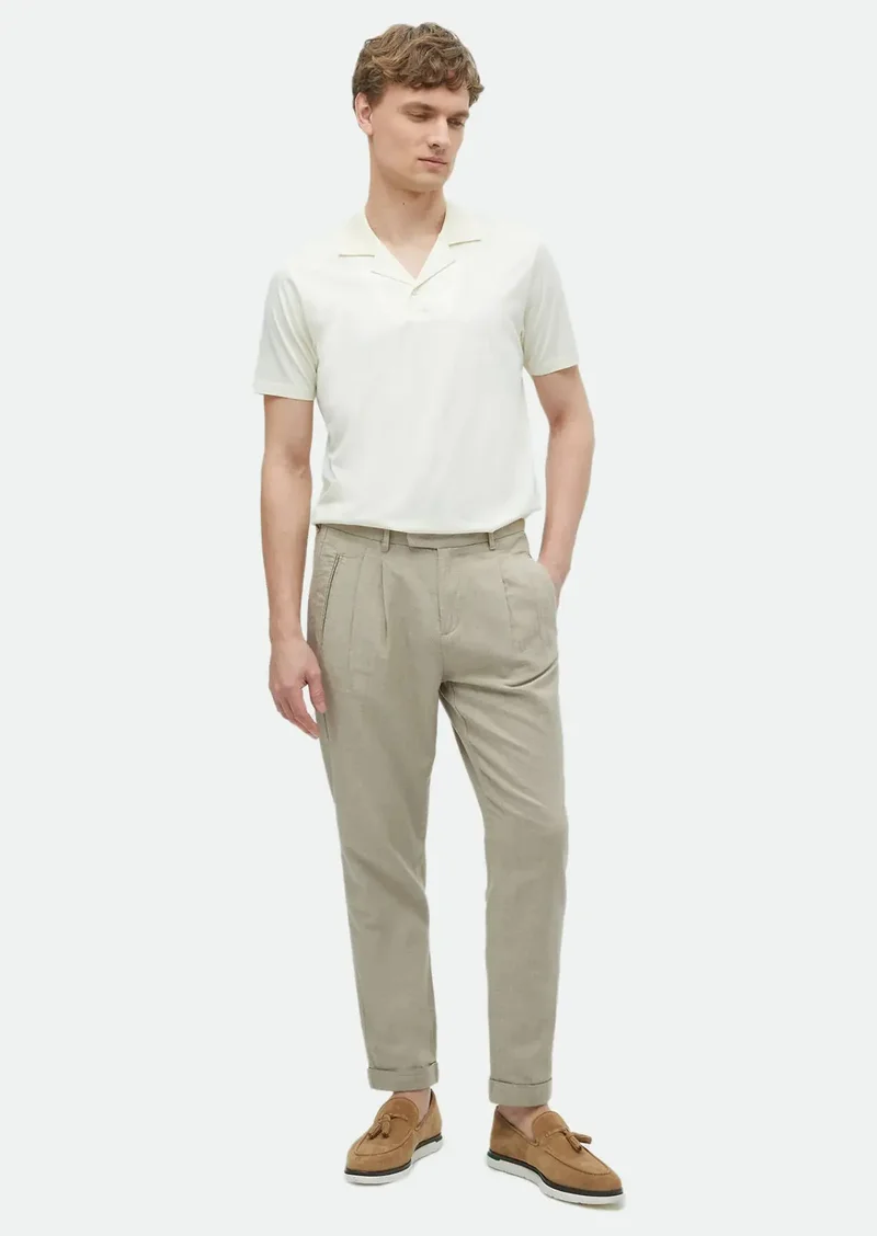 RAMSEY Ecru Plain Cuban Collar 100% Cotton T-Shirt