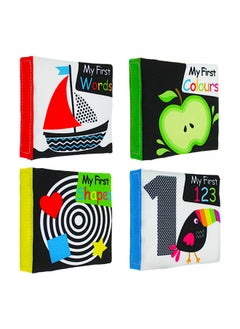 Generic Baby Baby Black And White Enlightening Paper English Cloth Book Early Education Toy Baby Tear Palm Cloth Book-Color:Set Of 4 Books  - Image 1