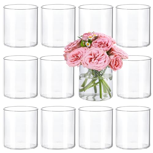 TBWIND 12pcs Small Glass Cylinder Vases for Centerpieces, 4 Inch Clear Flowers Vase for Wedding Decorations, Glass Hurricane Candle Holder for Home Decor Table Centerpiece - Image 1