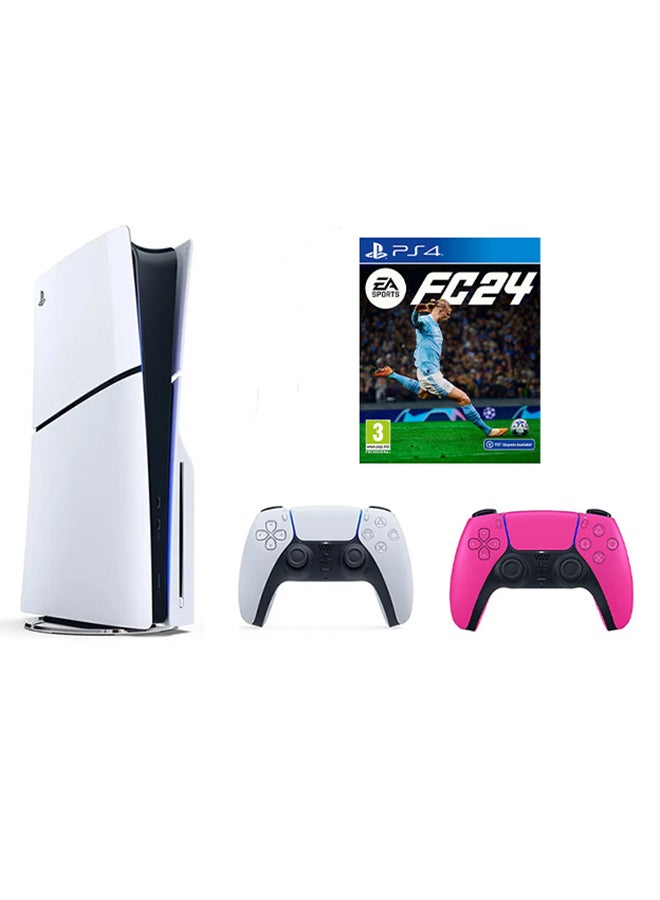 Sony PlayStation 5 Disc Slim Console With Extra Pink Controller And FC 24 - Image 1
