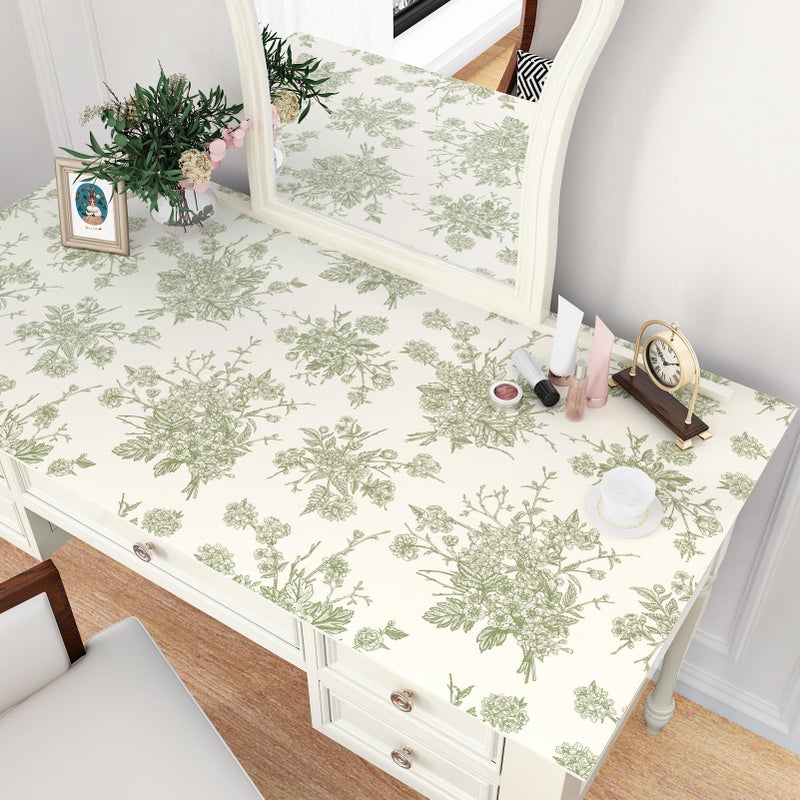 Wallderful Green Floral Wallpaper Peel and Stick Beige Cream Wallpaper Flower Contact Paper Removable Wall Paper Vinyl Vintage Peel and Stick Countertops Cabinets Bedroom Accent Walls 17.5"x102" Self Adhesive - Image 5