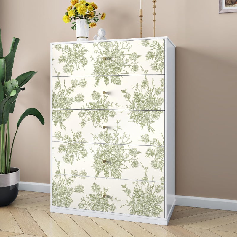 Wallderful Green Floral Wallpaper Peel and Stick Beige Cream Wallpaper Flower Contact Paper Removable Wall Paper Vinyl Vintage Peel and Stick Countertops Cabinets Bedroom Accent Walls 17.5"x102" Self Adhesive - Image 2