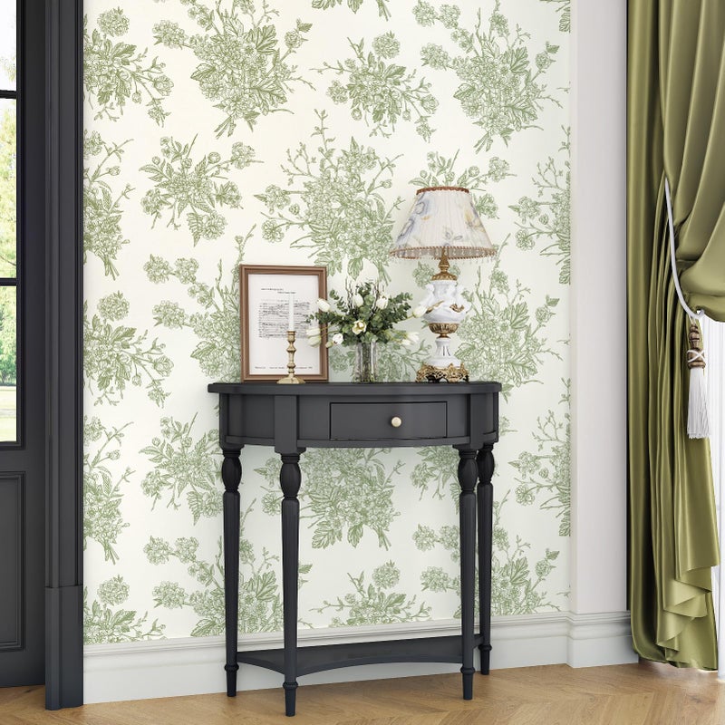 Wallderful Green Floral Wallpaper Peel and Stick Beige Cream Wallpaper Flower Contact Paper Removable Wall Paper Vinyl Vintage Peel and Stick Countertops Cabinets Bedroom Accent Walls 17.5"x102" Self Adhesive - Image 3