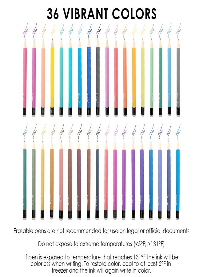 Grabie Erasable Gel Pens, Medium Point 0.7 mm Erasable Pens, Make Mistakes Disappear for Drawing Writing Planner, Pack of 36 Assorted Colors - Image 3