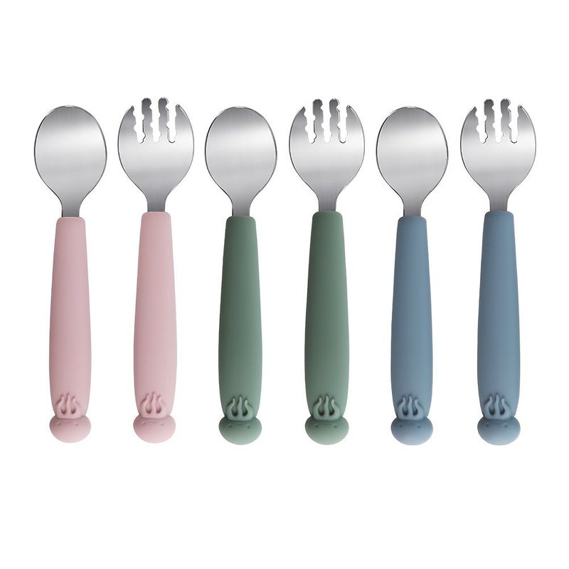 2pcs Baby Friendly Food Grade Fork And Spoon Set With Anti Slip Jellyfish Pattern Handles Covered Ocean Animal Series For Toddlers Kids Ideal Baby Showers Birthday Christmas Gift Olive Green - Image 1