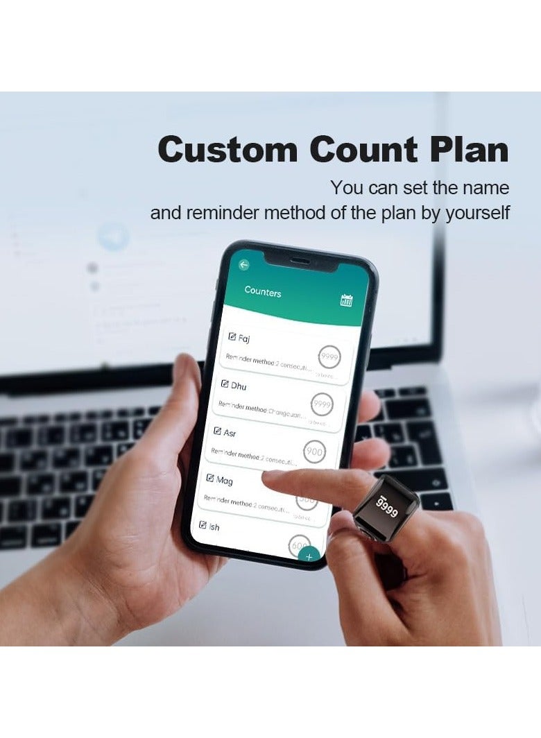 أنكوفو خاتم Tasbih الذكي، خاتم Tasbih الرقمي، الصلاة أوقات الإنذار، الصلاة المسلمة العداد ذكي مقاوم للماء الصلاة المسلمة العداد (أسود) - Image 4