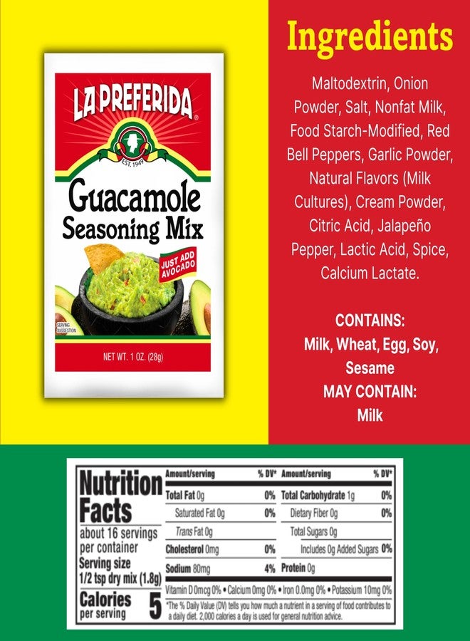 La Preferida Guacamole Seasoning Mix (The Secret to Perfect Homemade Guac) Just Add 2 Avocados, No Prep Required. Crowd-Pleasing Dip in Minutes, 1oz pkt. (Pack of 12) - Image 3