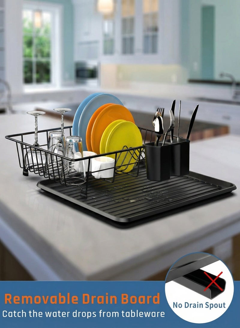 KOOKNA Dish Drying Rack, Dish Drainer, Kitchen Sink Organizer, Rustproof Stainless Steel Dish Rack with Utensil Holder, Space Saving Kitchen Storage Rack, Black - Image 2