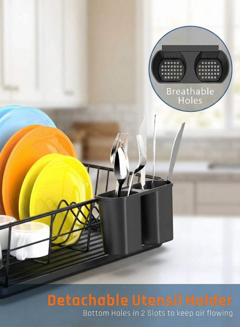 KOOKNA Dish Drying Rack, Dish Drainer, Kitchen Sink Organizer, Rustproof Stainless Steel Dish Rack with Utensil Holder, Space Saving Kitchen Storage Rack, Black - Image 4
