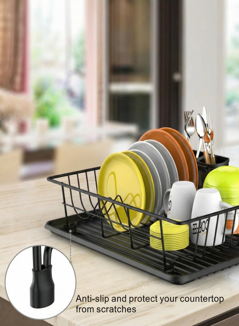 KOOKNA Dish Drying Rack, Dish Drainer, Kitchen Sink Organizer, Rustproof Stainless Steel Dish Rack with Utensil Holder, Space Saving Kitchen Storage Rack, Black - Image 3