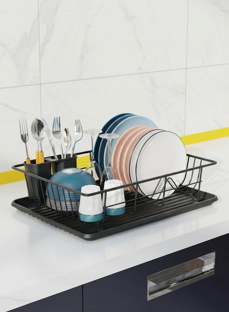 KOOKNA Dish Drying Rack, Dish Drainer, Kitchen Sink Organizer, Rustproof Stainless Steel Dish Rack with Utensil Holder, Space Saving Kitchen Storage Rack, Black - Image 5