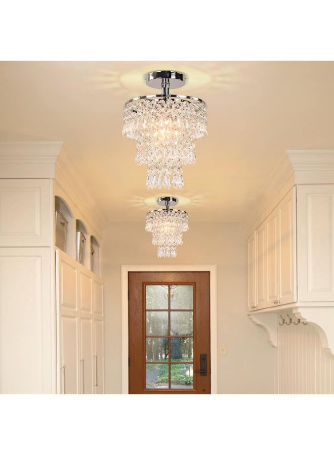 أجريون ثريا كريستال صغيرة إضاءة سقف كروم LED بثلاث طبقات من قطرات المطر - مصباح لغرفة النوم، الردهة، ديكور غرفة المعيشة - Image 4