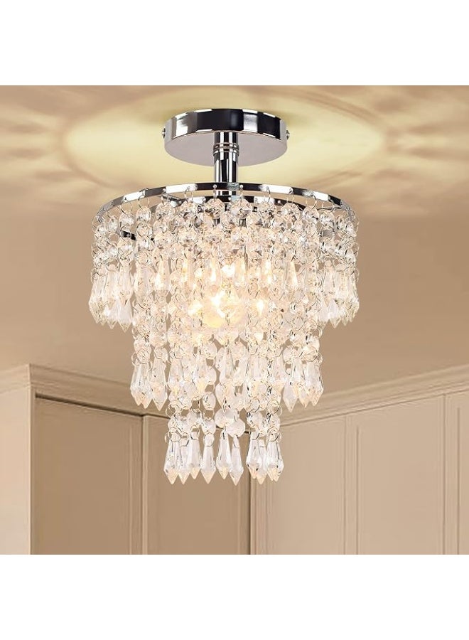 أجريون ثريا كريستال صغيرة إضاءة سقف كروم LED بثلاث طبقات من قطرات المطر - مصباح لغرفة النوم، الردهة، ديكور غرفة المعيشة - Image 1