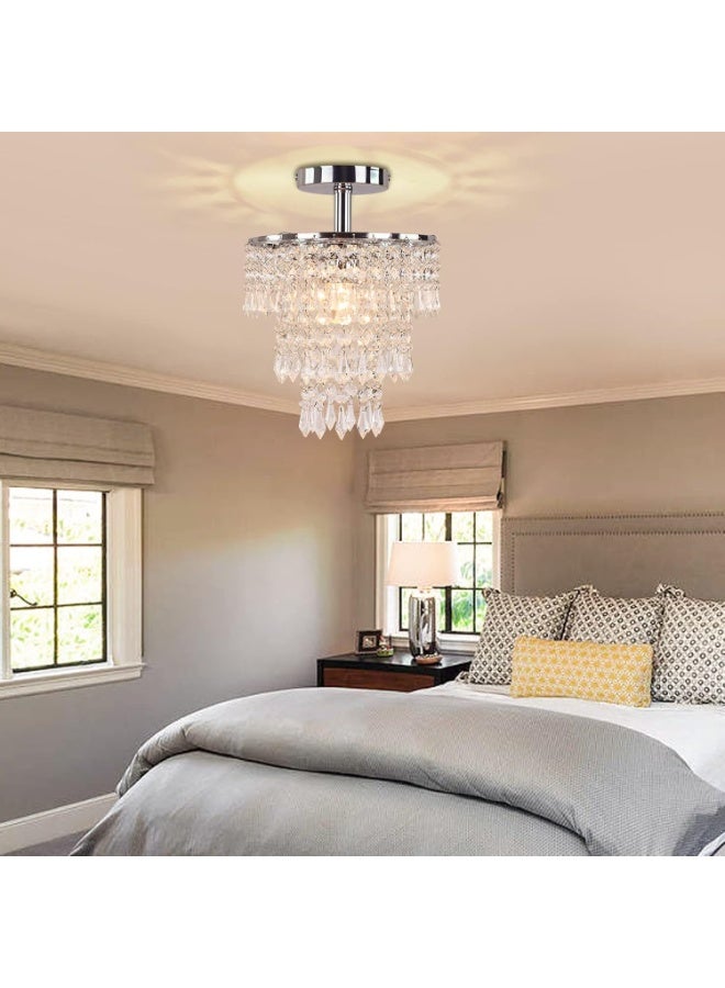 أجريون ثريا كريستال صغيرة إضاءة سقف كروم LED بثلاث طبقات من قطرات المطر - مصباح لغرفة النوم، الردهة، ديكور غرفة المعيشة - Image 3