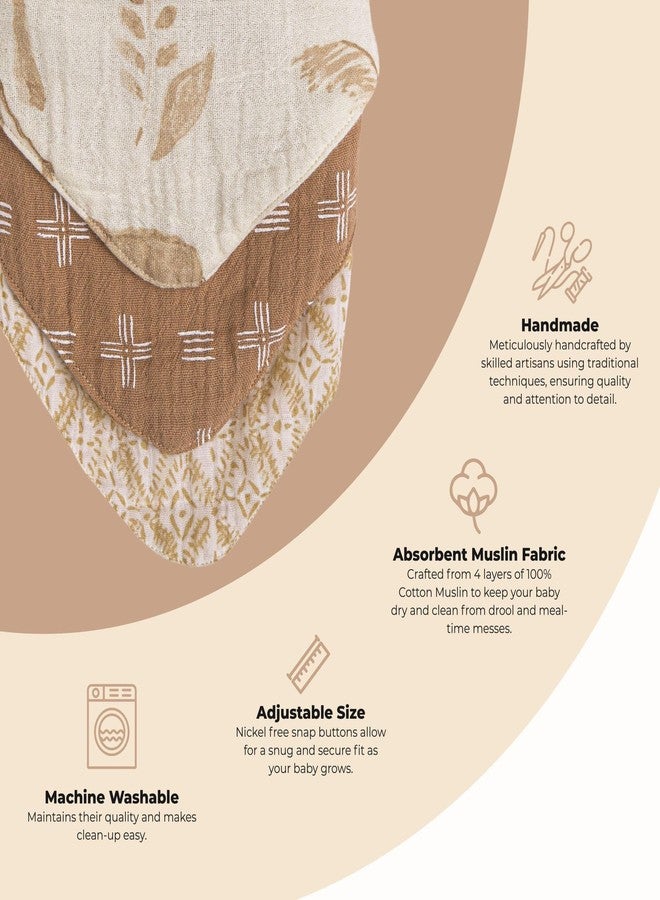 Crane Baby Soft Muslin Bandana Bibs for Boys & Girls, Safari Animal Baby Bibs, Adjustable Absorbent Burp Bandana Set, Pack of 3 - Image 2