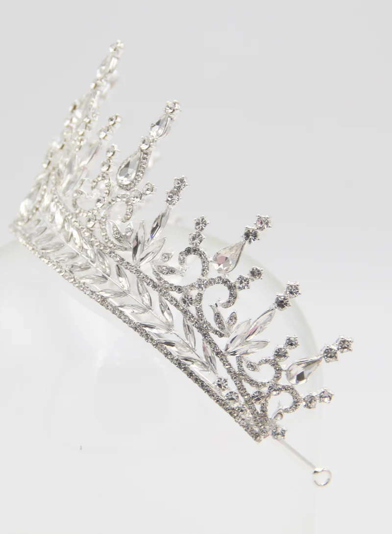 D'Daniela Ddaniela Alexa Collection Faux white with Silver  stones Crown Tiara