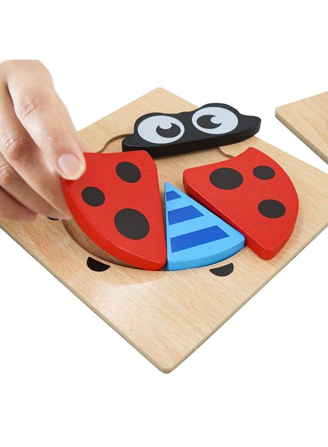 DreamsEden Wooden Chunky Jigsaw Puzzles Set With Storage Bag Animal Blocks Learning Educational Toys Gifts For Kids Boys Girls, 3 Pcs (Bear, Butterfly, Ladybug)  - Image 4