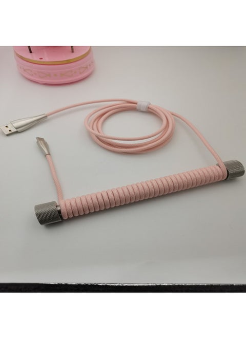 Customized Aviation Plug Line Mechanical Keyboard Data Cable Extension Fixed Rod Counterweight Rod Spring Typec Spiral USB-Color:Simple Macaron Rose Gold + Silver Weight Pole-Length:1.8m