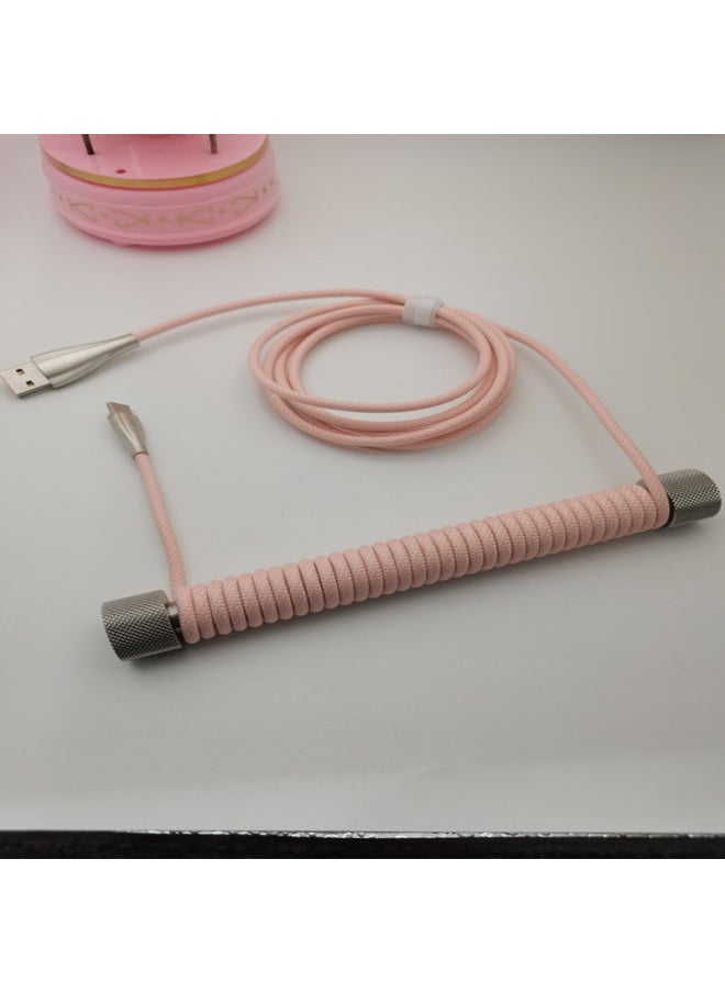 Generic - Customized Aviation Plug Line Mechanical Keyboard Data Cable Extension Fixed Rod Counterweight Rod Spring Typec Spiral USB-Color:Simple Macaron Rose Gold + Silver Weight Pole-Length:1.8m - Image 1