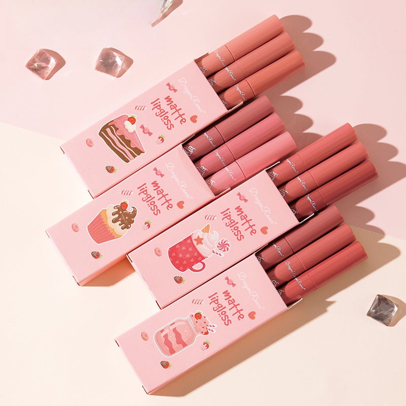 3 ice cream set box Velvet Matte Lip Glaze lipstick lip gloss female non-stick Cup nude