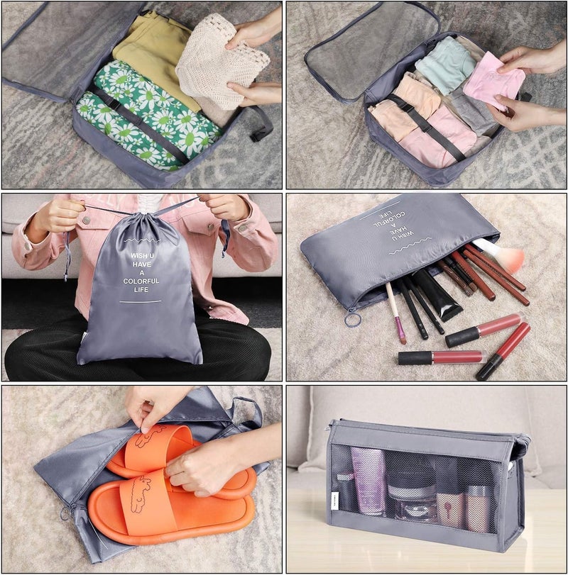 TS WITH TECHSUN 7 Pcs Travel Organizer Pouch Packing Cubes for Clothes Space Savers Bags Cosmetics/Underwear/Socks/Shoes Toiletry Bag Laundry Organiser (Nylon) (Grey) - Image 2