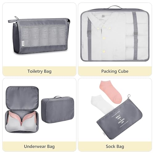 TS WITH TECHSUN 7 Pcs Travel Organizer Pouch Packing Cubes for Clothes Space Savers Bags Cosmetics/Underwear/Socks/Shoes Toiletry Bag Laundry Organiser (Nylon) (Grey) - Image 4
