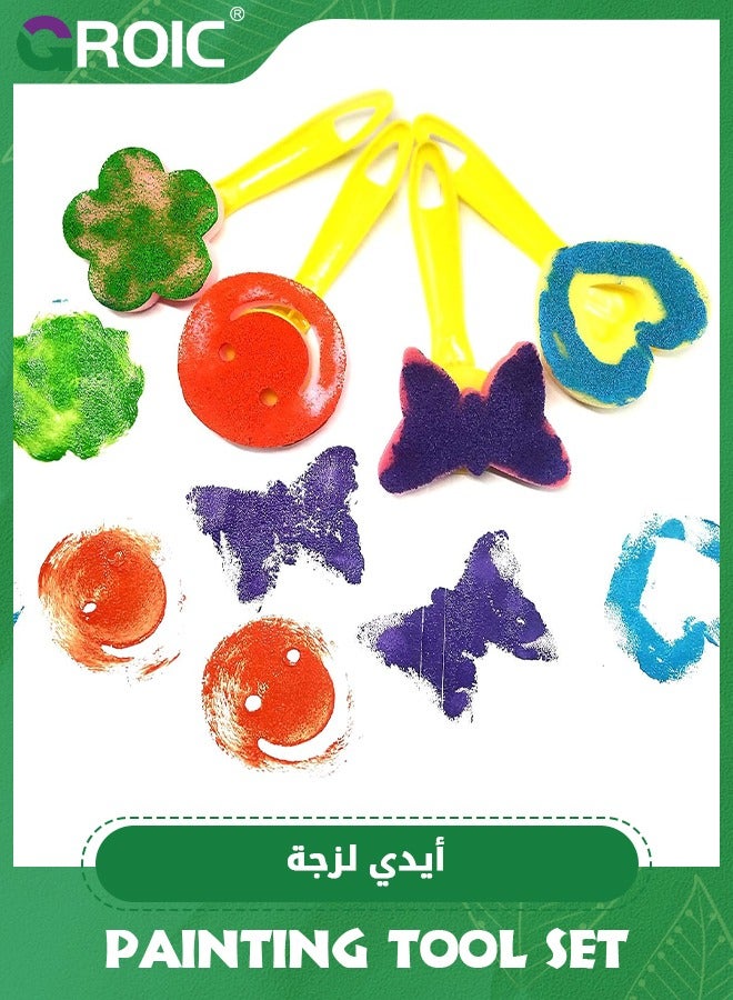 GROIC 30Pcs Finger Paint Sponges for Kids,Sponge Painting Brushes Set,Toddler Paint Set,Paint Set for Kids Include Foam Brushes,Paint Roller Kit,Palette,Flower Pattern Brush,Brush Set - Image 4