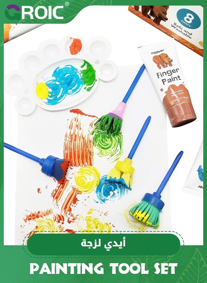 GROIC 30Pcs Finger Paint Sponges for Kids,Sponge Painting Brushes Set,Toddler Paint Set,Paint Set for Kids Include Foam Brushes,Paint Roller Kit,Palette,Flower Pattern Brush,Brush Set - Image 2