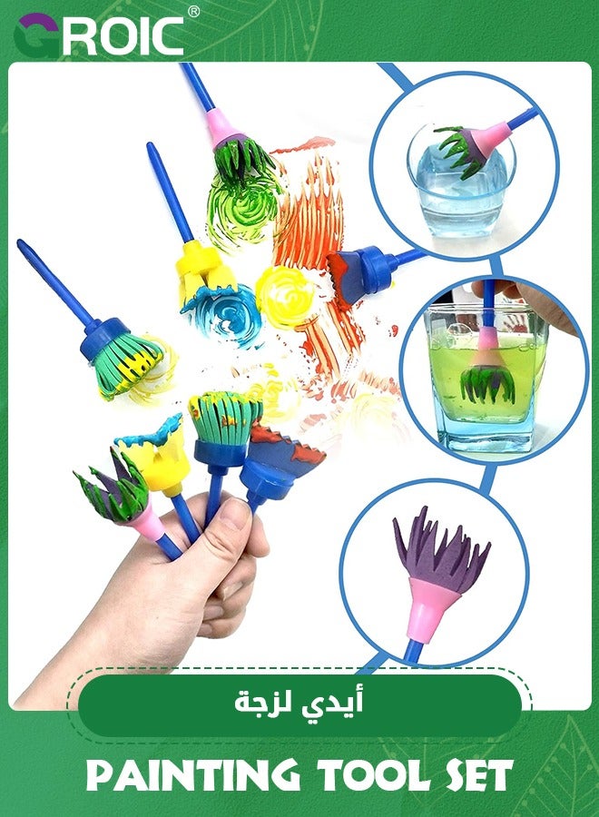 GROIC 30Pcs Finger Paint Sponges for Kids,Sponge Painting Brushes Set,Toddler Paint Set,Paint Set for Kids Include Foam Brushes,Paint Roller Kit,Palette,Flower Pattern Brush,Brush Set - Image 3