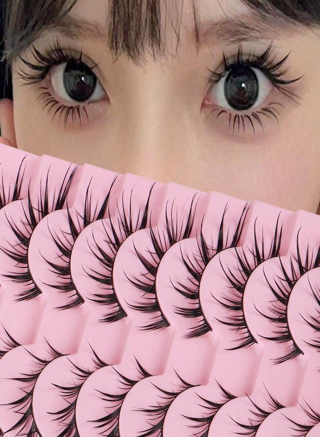 outopen 10 Pairs Fox Eye Manga Lashes Japanese Cosplay Lashes Doll Style Spiky Anime Lashes Wispy Cat Eye False Lashes Extensions(Fox Manga 10-15 MM) - Image 1