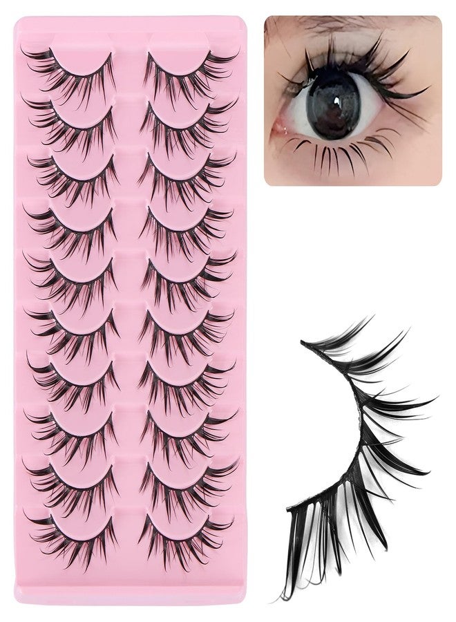 outopen 10 Pairs Fox Eye Manga Lashes Japanese Cosplay Lashes Doll Style Spiky Anime Lashes Wispy Cat Eye False Lashes Extensions(Fox Manga 10-15 MM) - Image 5