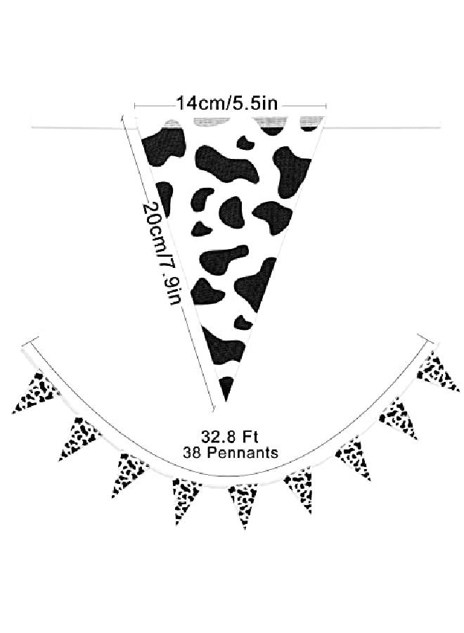 Tatuo 32.8 Ft Cow Print Pennant Banners Cow Bunting Banner Cow Pattern Birthday Party Supplies Farm Style Banner For Western Cowboy Themed Party Decorations - Image 2